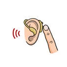 Illustration of an ear with a behind the ear hearing aid on